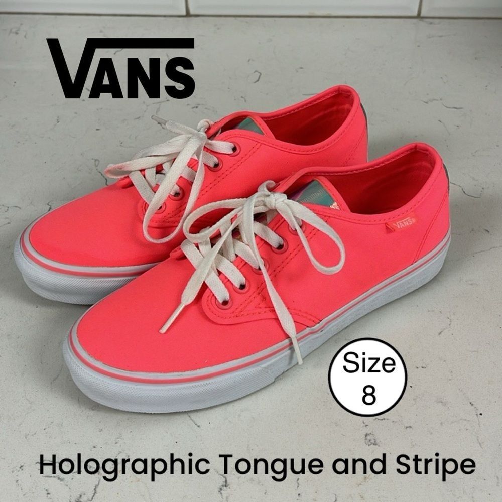 Vans Camden Stripe Holographic Reflective Tongue & Stripe Size 8 Neon Coral Pink